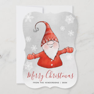 Cute Gnome Grey Red Merry Christmas Holiday Card