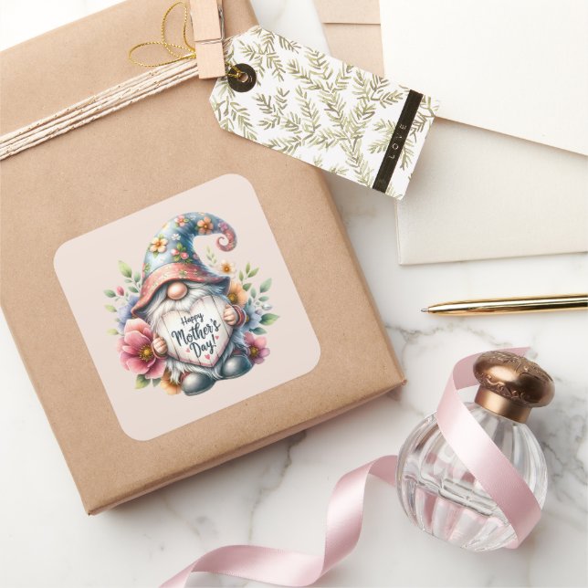 Cute gnome Happy Mother's Day  Square Sticker (Gifting)