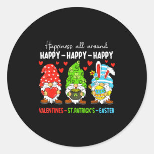 Cute Gnome Happy Valentines St Patricks Easter Hol Classic Round Sticker