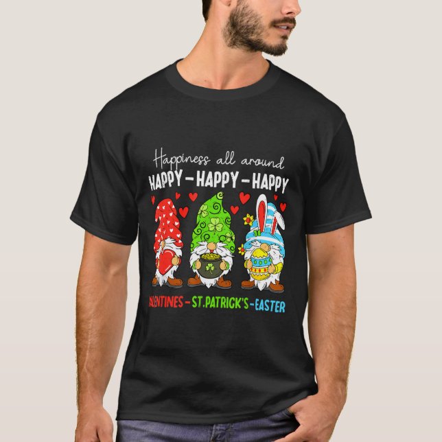 Cute Gnome Happy Valentines St Patricks Easter Hol T-Shirt (Front)