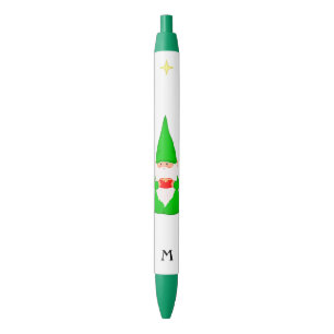 Cute Gnome Holding a Gift & Monogram Black Ink Pen