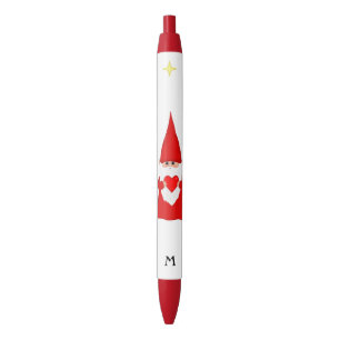 Cute Gnome Holding a Heart & Monogram Black Ink Pen