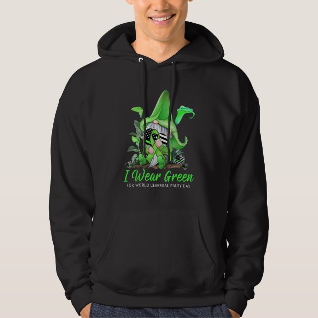 Cute Gnome Holding Green Ribbon World Cerebral Pal Hoodie (Front)