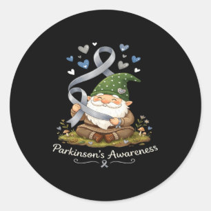 Cute gnome holding grey ribbon parkinson's classic round sticker