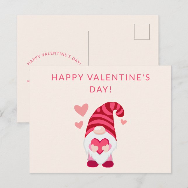 Cute Gnome Holding Heart Classroom Valentine's Day Holiday Postcard (Front/Back)