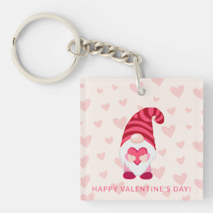 Cute Gnome Holding Heart Classroom Valentine's Day Key Ring
