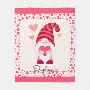 Cute Gnome Holding Heart Personalised Fleece Blanket
