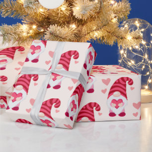 Cute Gnome Holding Heart Valentine's Day Wrapping Paper