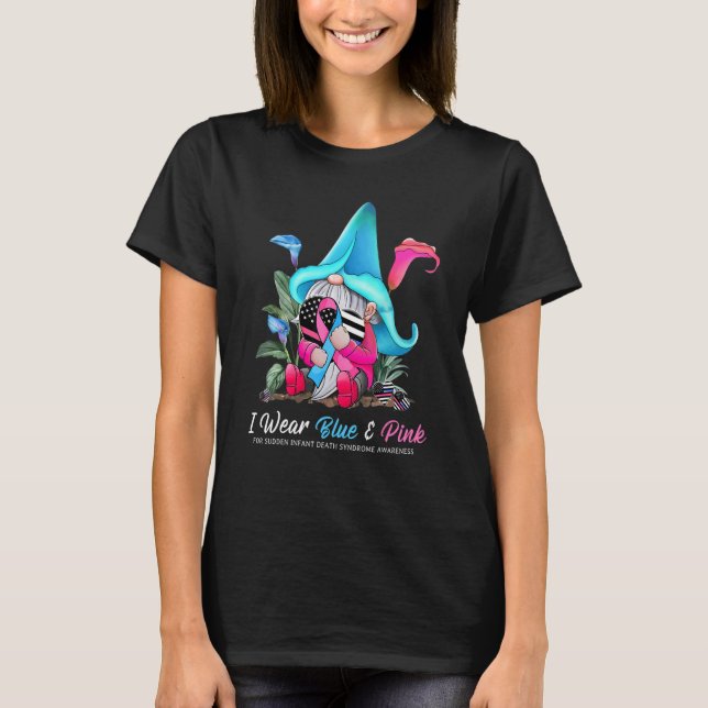 Cute Gnome Holding Pink And Blue Ribbon SIDS Aware T-Shirt (Front)
