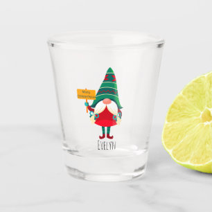 Cute Gnome Holding Placard with Greetings Shot Glass
