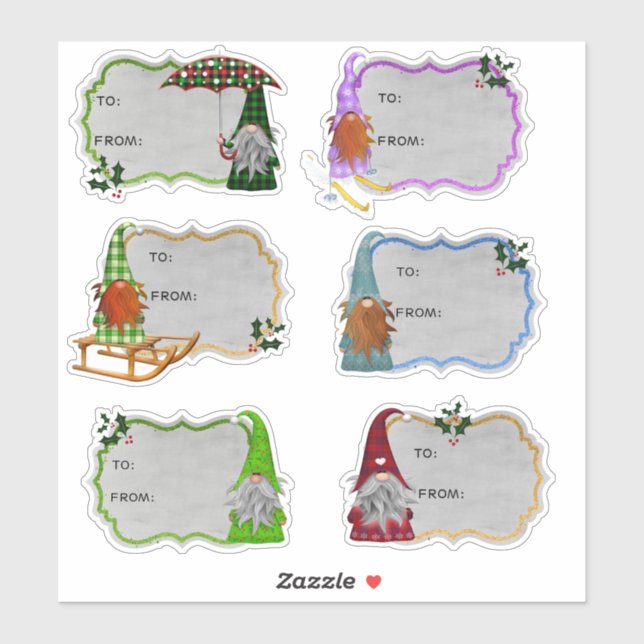 Cute Gnome Holiday Christmas  Gift Tag Stickers (Sheet)
