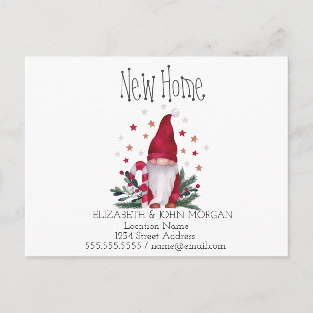 Cute Gnome Holidays New Address Announcement Postcard (Front)