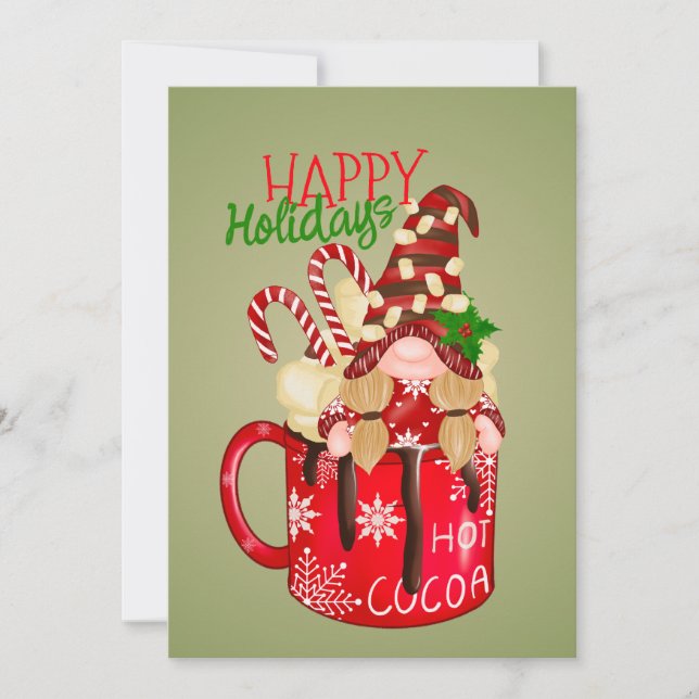 Cute Gnome In a Cup Flat Holiday Card (Front)