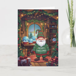 Cute Gnome In a Snow-Globe Workshop Holiday Card