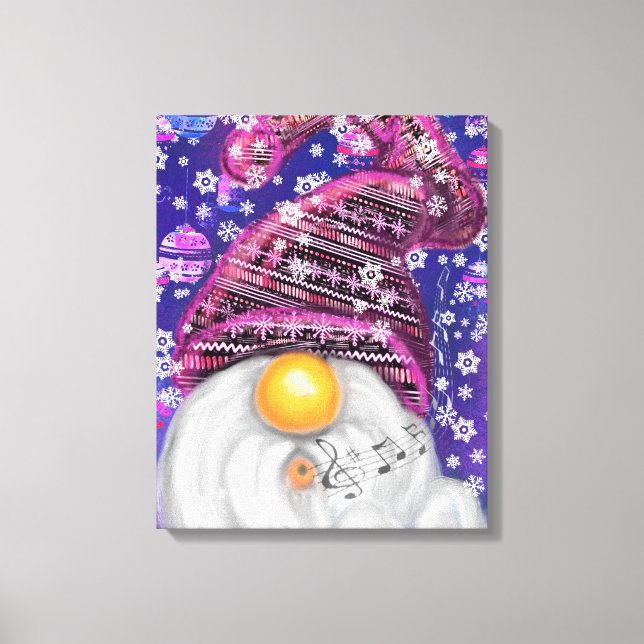 Cute Gnome In Purple Hat Sings A Christmas Song   Canvas Print (Front)