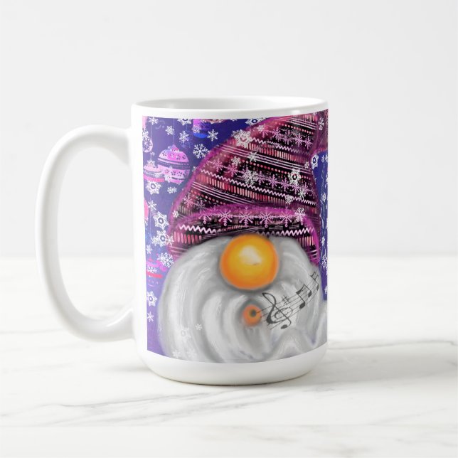 Cute Gnome In Purple Hat Sings A Christmas Song Coffee Mug (Left)