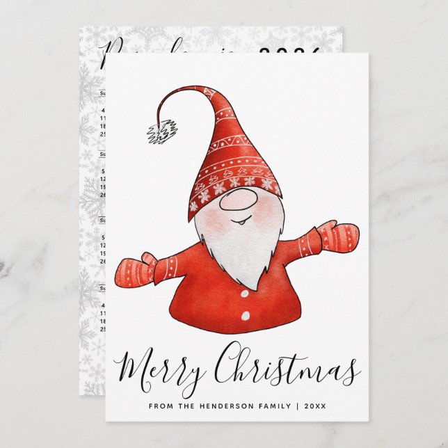 Cute Gnome in Red 2025 Calendar Merry Christmas Holiday Card (Front/Back)