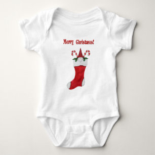 Cute Gnome in Red Christmas Stocking Candy Canes Baby Bodysuit