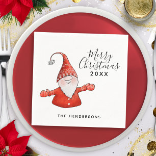 Cute Gnome in Red Merry Christmas Napkin