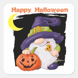 Cute Gnome Jack o' Lantern Kids Halloween  Square Sticker