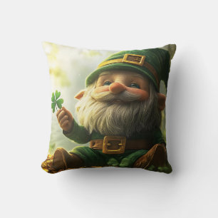 Cute gnome leprechaun with shamrocks and clovers cushion