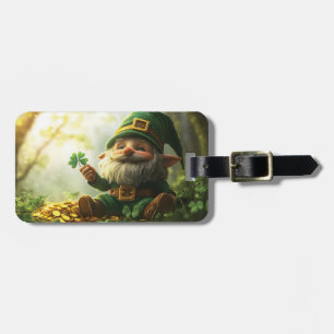 Cute gnome leprechaun with shamrocks and clovers luggage tag
