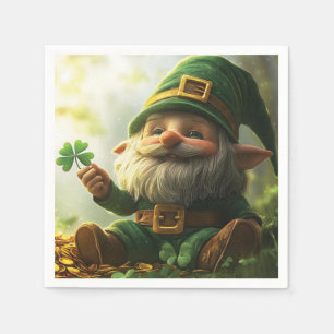Cute gnome leprechaun with shamrocks and clovers napkin