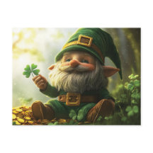 Cute gnome leprechaun with shamrocks and clovers
