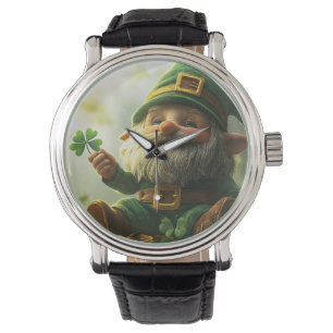 Cute gnome leprechaun with shamrocks and clovers watch