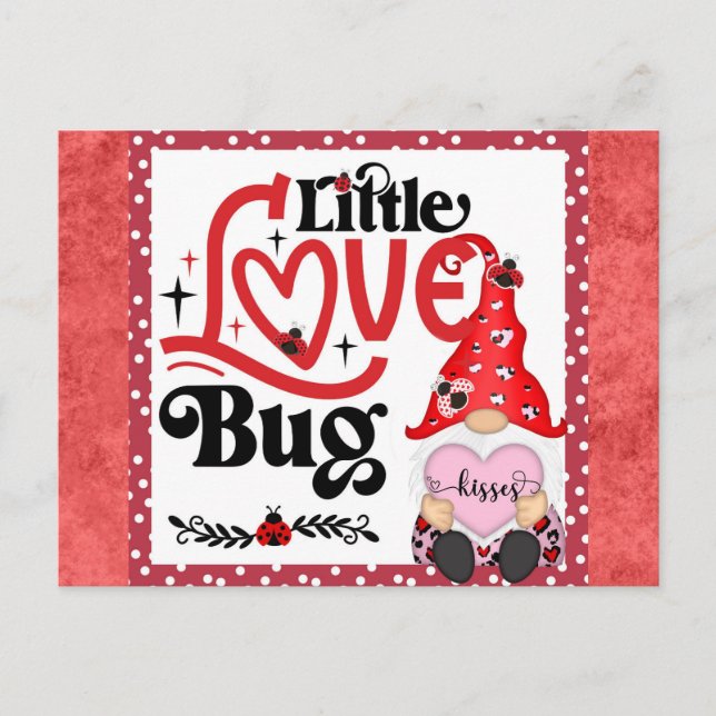 Cute Gnome Little Love Bug Ladybug Valentines Day Postcard (Front)