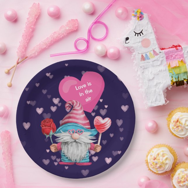 Cute Gnome Love is in the Air  Paper Plate (Party)