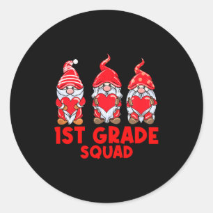 Cute Gnome Lover 1st Grade Funny Valentine Teacher Classic Round Sticker
