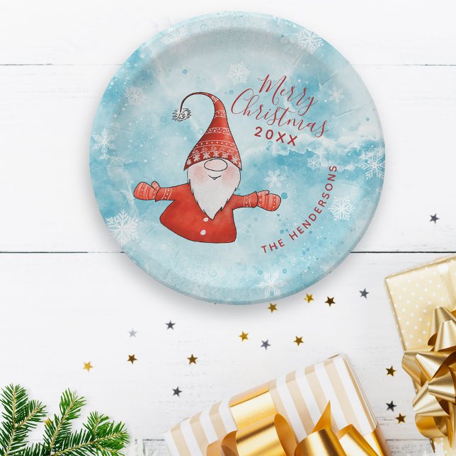 Cute Gnome Modern Costal Christmas Paper Plate (Creator Uploaded)