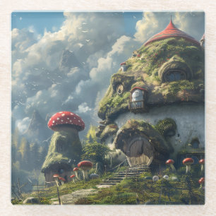 Cute gnome ,mushroom house glass coaster