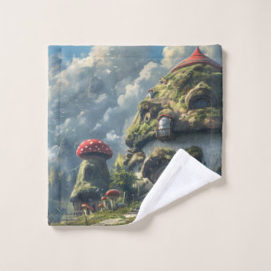 Cute gnome ,mushroom house wash cloth