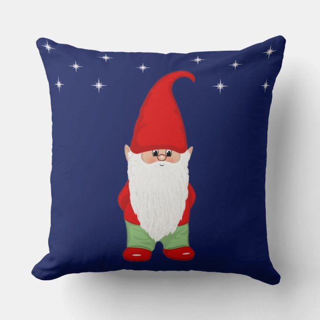 Cute Gnome on Navy Blue Cushion (Front)