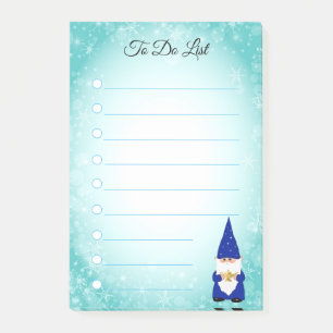 Cute gnome on turquoise & white lined post-it notes