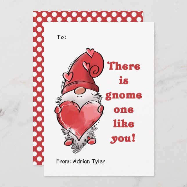 Cute Gnome One Like You Classroom Valentines Day   Holiday Card (Front/Back)