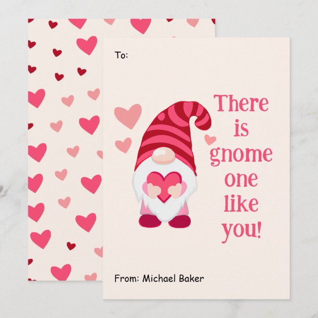 Cute Gnome one like you Classroom Valentine's Day Holiday Card (Front/Back)