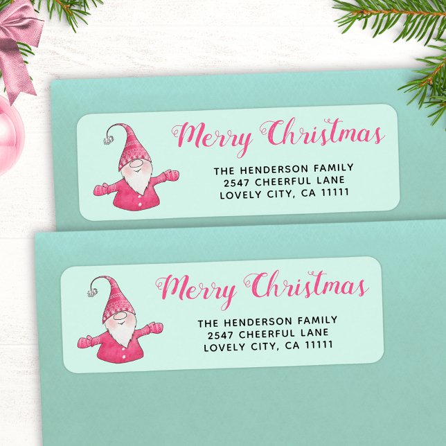 Cute Gnome Pink and Mint Green Christmas Address (Creator Uploaded)