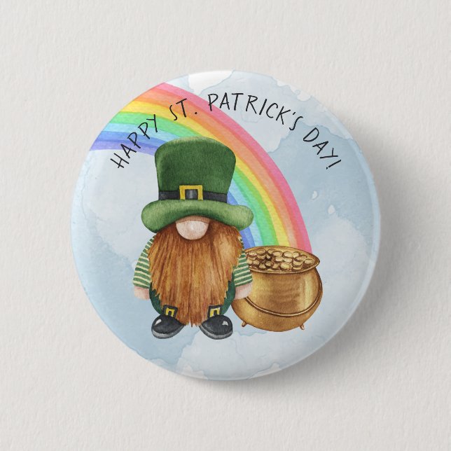 Cute Gnome Pot of Gold Custom St Patrick's Day 6 Cm Round Badge (Front)