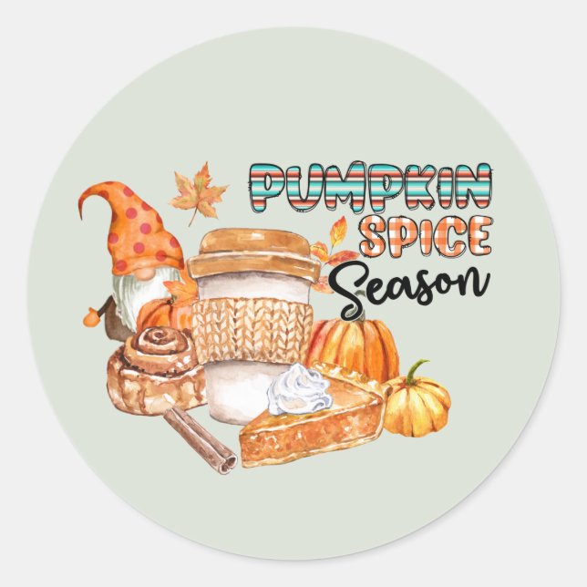 Cute gnome pumpkin spice Fall Classic Round Sticker (Front)