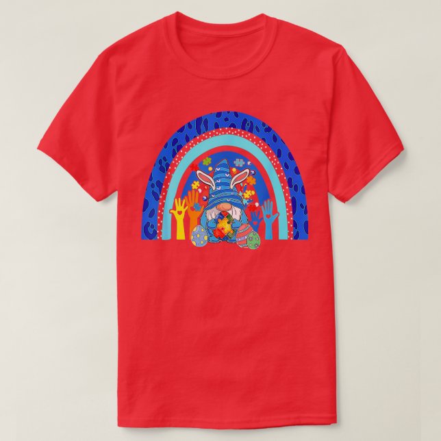 Cute Gnome Rainbow Leopard Autism Awareness Fun Ea T-Shirt (Design Front)