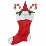 Cute Gnome Red Christmas Stocking Candy Canes Standing Photo Sculpture<br><div class="desc">This cutout sculpture is cute bearded gnome inside the top of a red and white Christmas stocking between two candy canes and green holly leaves.</div>