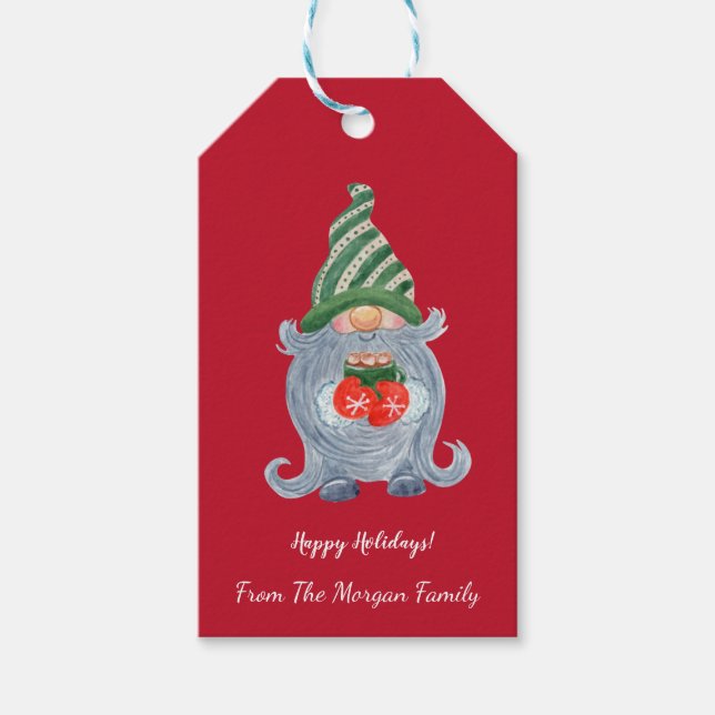 Cute Gnome Red Gift Tags (Front)