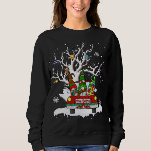 Cute Gnome Red Truck Christmas Tree Lights Ugly Sa Sweatshirt