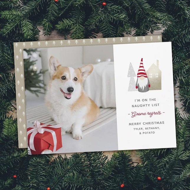 Cute Gnome Regrets | Pet Christmas Photo   Holiday Card (Creator Uploaded)