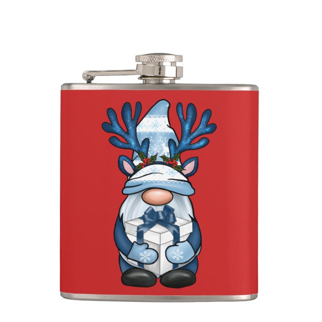 Cute Gnome Reindeer Christmas Stocking Stuffer Hip Flask (Front)