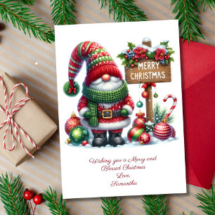 Cute Gnome Santa Claus Christmas Holiday Card