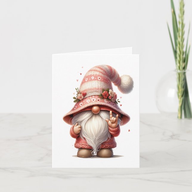 Cute Gnome Signing Love Card (Front)
